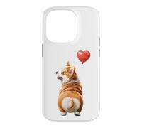 Joli Corgi Dos avec Ballon en Forme de cœur Rouge Flottant Coque pour iPhone 14 Pro