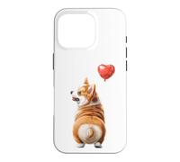 Joli Corgi Dos avec Ballon en Forme de cœur Rouge Flottant Coque pour iPhone 16 Pro