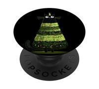 Joli Costume de Chat de Noël à l'ombre du Sapin PopSockets PopGrip Adhésif