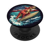Joli costume de dinosaure de surfeur avec drapeau américain PopSockets PopGrip Adhésif