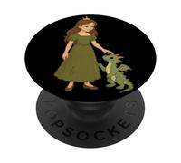Joli costume de princesse dragon avec petit monstre PopSockets PopGrip Adhésif