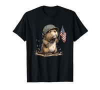 Joli Costume de Soldat Castor avec Drapeau américain T-Shirt