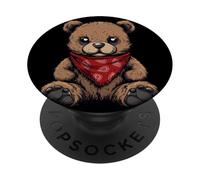 Joli costume d'ours en peluche avec bandana rouge pour garçons et filles PopSockets PopGrip Adhésif