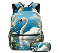 Joli cygne et fleur Préparez-vous à réussir avec notre ensemble sac à dos et trousse à crayons de qualité supérieure, multicolore, B：29.4x20x40cm P：19x7.5x3.8cm, Sacs à dos de jour