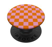 Joli Damier Rose et Orange à Carreaux esthétiques PopSockets PopGrip Adhésif