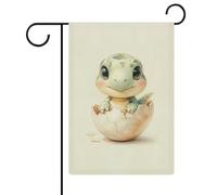 Joli dinosaure éclosion d'un œuf drapeau de jardin saisonnier vacances toile de jute double face maison cour drapeaux extérieurs 32 x 47 cm