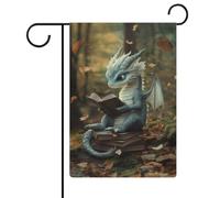 Joli dragon lisant un livre fantaisiste forêt jardin drapeau saisonnier vacances toile de jute double face maison cour drapeaux extérieurs 30,5 x 45,7 cm
