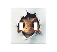 Joli dragon regardant hors d'un trou - Double interrupteur à bascule - Plaque murale - Taille standard - 11,4 x 11,4 cm