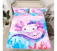 Joli drap-housse Axolotl double taille Kawaii Ocean Sealife Coral Print Housse de matelas pour chambre à coucher Motif animal de dessin animé Rose Bleu Cravate Dye Housse de couette (pas de top Sheet