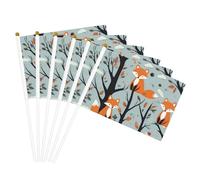 Joli drapeau à main avec imprimé renard, ours, oiseau, arbre, drapeau polyvalent, pour les fêtes, les défilés, les décorations de vacances
