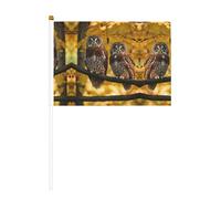 Joli drapeau à main imprimé hiboux marron, compact et léger, adapté pour les défilés, les événements et le soutien des fans