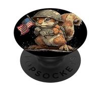 Joli Drapeau américain avec Costume d'écureuil Militaire PopSockets PopGrip Adhésif