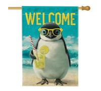 Joli drapeau de bienvenue en forme de pingouin - Décoration de personnage d'été - Bannière de jardin double face pour fête en plein air - Décoration de pelouse - 71 x 101 cm