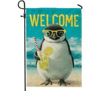 Joli drapeau de bienvenue en forme de pingouin - Décoration de personnage d'été - Bannière de jardin double face pour fête en plein air - Décoration de pelouse - 30,5 x 45,7 cm