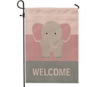 Joli drapeau de bienvenue en forme d'éléphant, bannière de décoration d'intérieur grise pêche, drapeau double face en toile de jute, décoration saisonnière de pelouse, 30,5 x 45,7 cm