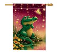 Joli drapeau de jardin alligator, crocodile vert, décoration extérieure, bannière de cour pour décoration d'intérieur, affichage floral double face pour fête sur la pelouse, 71 x 101,6 cm