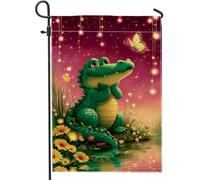 Joli drapeau de jardin alligator, crocodile vert, décoration extérieure, bannière de cour pour décoration d'intérieur, affichage floral double face pour fête sur la pelouse, 30,5 x 45,7 cm