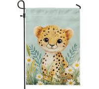 Joli drapeau de jardin animal de safari, décoration bébé léopard jaune pour printemps été, bannière d'art double face pour pelouse extérieure, adorable décoration sur le thème de la nature, 30,5 x