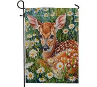 Joli drapeau de jardin animal marguerite mer de fleur forêt campagne classique peinture à l'huile vert lin petit mini vacances double face grande fête cour maison pelouse maison mur intérieur jardin