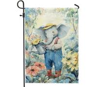 Joli drapeau de jardin avec éléphant, bannière florale colorée pour décoration d'intérieur, drapeau de cour double face en toile de jute pour décoration de pelouse extérieure, printemps, été, 30,5 x