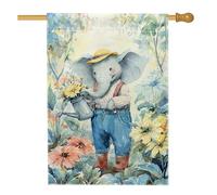 Joli drapeau de jardin avec éléphant, bannière florale colorée pour décoration d'intérieur, drapeau double face en toile de jute pour décoration de pelouse extérieure printemps été 71,1 x 101,6 cm