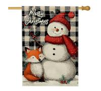 Joli drapeau de jardin bonhomme de neige noir et renard, bannière de décoration de vacances d'hiver, drapeau double face en toile de jute pour décoration de pelouse extérieure, 71 x 101,6 cm