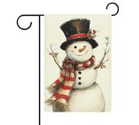 Joli drapeau de jardin bonhomme de neige souriant en toile de jute double face 30,5 x 45,7 cm