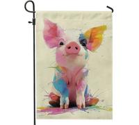Joli drapeau de jardin coloré en forme de cochon - Bannière de décoration extérieure - Style ferme d'été - 30,5 x 45,7 cm