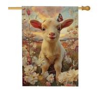 Joli drapeau de jardin d'agneau, couleur crème douce, fleur papillon, décoration saisonnière, bannière double face en toile de jute pour décoration de pelouse de printemps et d'été, 71 x 101,6 cm