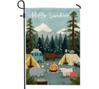 Joli drapeau de jardin d'animaux de camping, bannière colorée d'amis de la forêt, décoration saisonnière d'été en plein air, décoration de cour en tissu double face, 30,5 x 45,7 cm