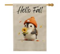 Joli drapeau de jardin d'automne en forme de pingouin beige, bannière de décoration d'intérieur, drapeau double face en toile de jute, décoration extérieure saisonnière 71 x 101,6 cm