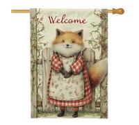 Joli drapeau de jardin de bienvenue en forme de renard, décoration saisonnière d'automne, bannière double face de pelouse d'extérieur de style rustique pour la maison, parfait pour le panneau de