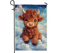 Joli drapeau de jardin de vache des hautes terres - Motif nuage d'animaux bruns - Décoration extérieure - Bannière de pelouse en tissu double face pour fête d'été, décoration de