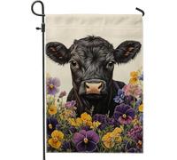 Joli drapeau de jardin de veau, décoration florale de vache noire et blanche, drapeau en toile de jute double face pour printemps et été, décoration de pelouse de ferme, 12 x 18 pouces