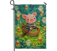 Joli drapeau de jardin d'Halloween en forme de cochon vert, bannière de décoration extérieure, bannière double face en toile de jute, décoration saisonnière d'automne 30,5 x 45,7 cm