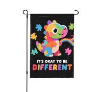 Joli drapeau de jardin dinosaure autiste - 32 x 48 cm - Double face - En polyester résistant aux intempéries - Pour pelouse, terrasse, balcon, arrière-cour, décoration d'intérieur