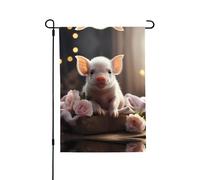 Joli drapeau de jardin double face imprimé jeune cochon (71,1 x 101,6 cm), drapeau de bienvenue pour les vacances saisonnières, décoration extérieure