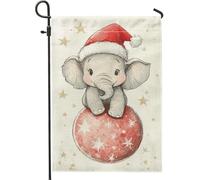 Joli drapeau de jardin éléphant de Noël, drapeau rouge pour décoration de vacances, drapeau de cour extérieur double face en toile de jute pour fête d'hiver, décoration de porche de Noël, décoration