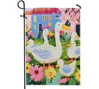 Joli drapeau de jardin en forme de canard de dessin animé animal fleur arbre plantes village ferme drôle coloré lin petit mini vacances double face grande fête cour maison pelouse maison mur intérieur