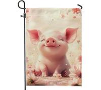 Joli drapeau de jardin en forme de cochon de pêche, décoration florale printemps-été, drapeau double face pour décoration d'intérieur pour fête sur la pelouse, thème animal heureux, 30,5 x 45,7 cm