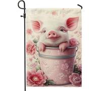 Joli drapeau de jardin en forme de cochon de pêche, motif floral printemps été, drapeau de cour, double face, décoration d'intérieur, décoration extérieure, parfait pour pelouse et jardin, 30,5 x 45,7