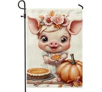 Joli drapeau de jardin en forme de cochon de récolte d'automne, couleur pêche d'automne, décoration d'intérieur, drapeau double face en toile de jute pour décoration de pelouse extérieure de