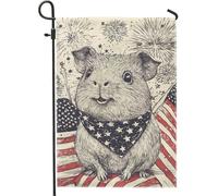 Joli drapeau de jardin en forme de cochon d'Inde, bandana rouge, blanc, bleu, animal d'été, décoration d'intérieur, bannière extérieure, drapeau de cour double face en toile de jute pour décoration de
