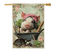 Joli drapeau de jardin en forme de cochon, motif floral de pêche pour décoration extérieure printemps-été, bannière double face en toile de jute pour la maison et le jardin, 71,1 x 101,6 cm