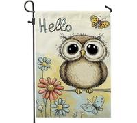 Joli drapeau de jardin en forme de hibou, bannière florale printanière colorée pour décoration d'intérieur, drapeau de cour en feutre double face pour décoration de pelouse, adorable motif papillon