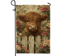 Joli drapeau de jardin en forme de vache marron, bannière florale pour décoration d'intérieur, drapeau double face en toile de jute, décoration de pelouse, parfait pour les fêtes de printemps et d'été