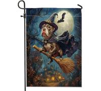 Joli drapeau de jardin en toile pour Halloween - 30,5 x 45,7 cm - Double face pour décoration extérieure - Château effrayant - Chiot - Drapeau de maison - Amusant pour l'extérieur - Petit drapeau de