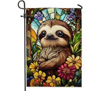 Joli drapeau de jardin floral paresseux, décoration d'extérieur botanique colorée, drapeau de cour d'été pour décoration de la maison, thème de la nature fantaisie pour pelouse, design double face