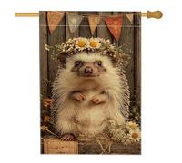 Joli drapeau de jardin hérisson, décoration extérieure florale marron, bannière double face en toile de jute, décoration de fête fantaisie, 71 x 101 cm