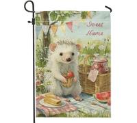 Joli drapeau de jardin hérisson, décoration extérieure printemps-été avec fraises, bannière double face en tissu de qualité supérieure pour décoration de la maison, 30,5 x 45,7 cm
